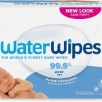 WaterWipes Plastic-Free Original Baby Wipes, 99.9% Water Based Wipes, Unscented & Hypoallergenic for Sensitive Skin, 300 Count (5 packs), Packaging May Vary